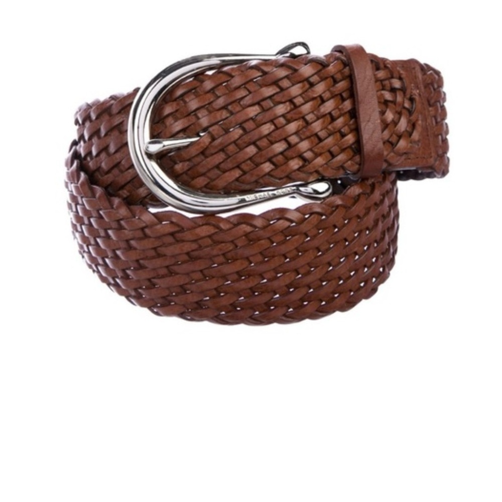 Michael Kors Women’s Chestnut Braided Belt with Polished Silver Buckle Size S